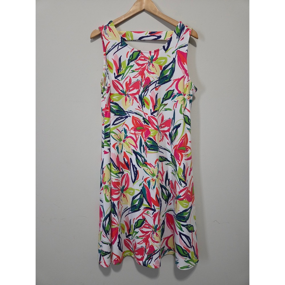 JBS Women Floral‎ Sleeveless A-Line Dress Pink Green White Large 3854025E